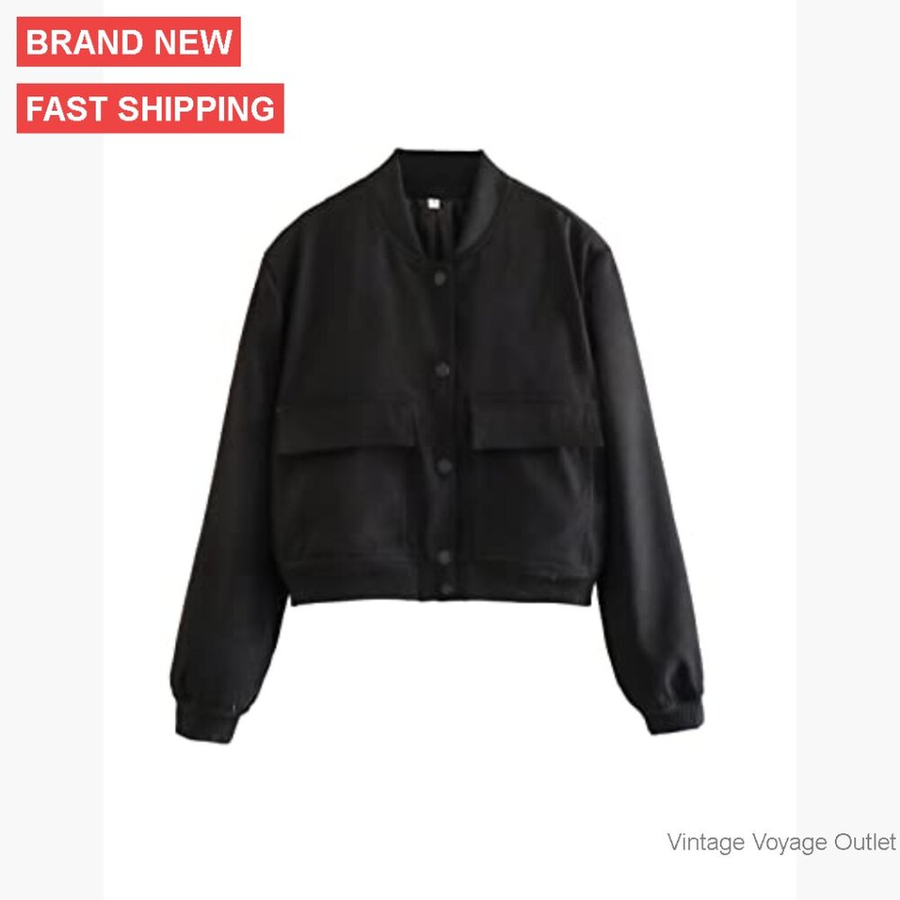 Cropped Bomber Jacket Button Down Varsity Shacket… - image 5